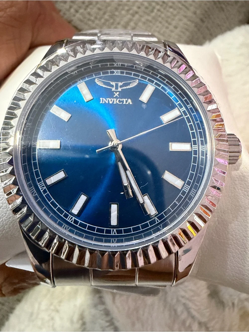Invicta Silver Steel Bracelet Watch with Deep Blue Dial